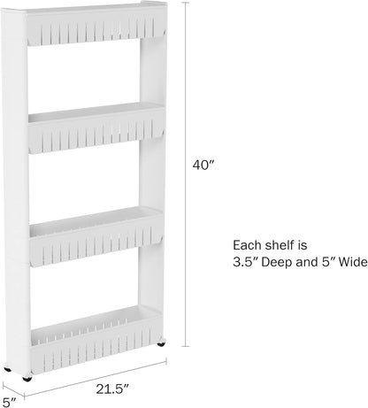 Slim Rolling Storage Cart - 5-Tier Utility Cart with Wheels for Bathroom, Kitchen, and Laundry Room - Bathroom Shelves by Lavish Home (White)