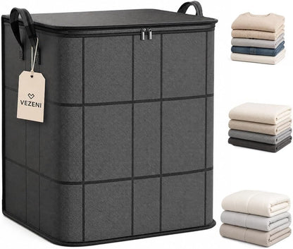 Spacious Moving Storage Bin Blanket Storage Bags with Zipper and Handles Large Foldable Bedding Winter Clothes Quilts Comforter Sweaters Organizer Machine Washable Capacity Fabric
