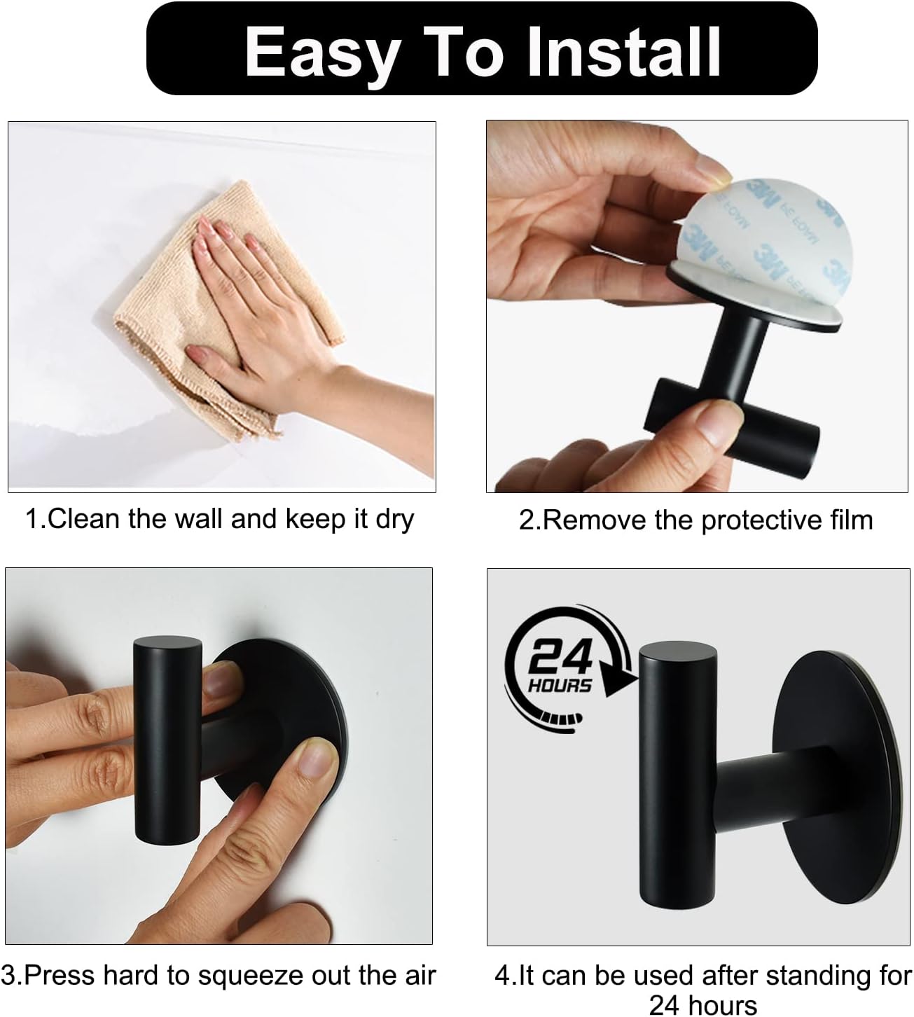 Vuzvuv Adhesive Hooks White SUS304 Stainless Steel - Self Adhesive Heavy Duty Waterproof Wall Hooks for Towel, Coat, Robe in Bathrooms Kitchen Hotel (2-Pack)