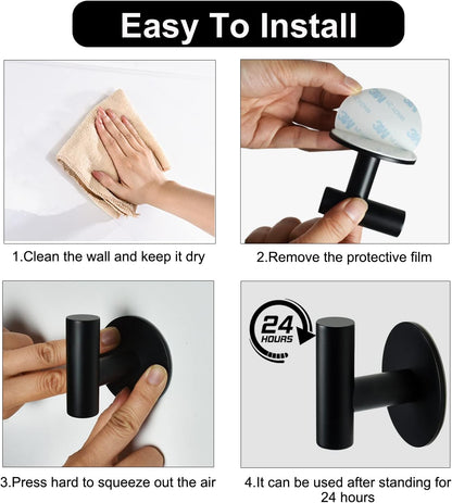 Vuzvuv Adhesive Hooks White SUS304 Stainless Steel - Self Adhesive Heavy Duty Waterproof Wall Hooks for Towel, Coat, Robe in Bathrooms Kitchen Hotel (2-Pack)
