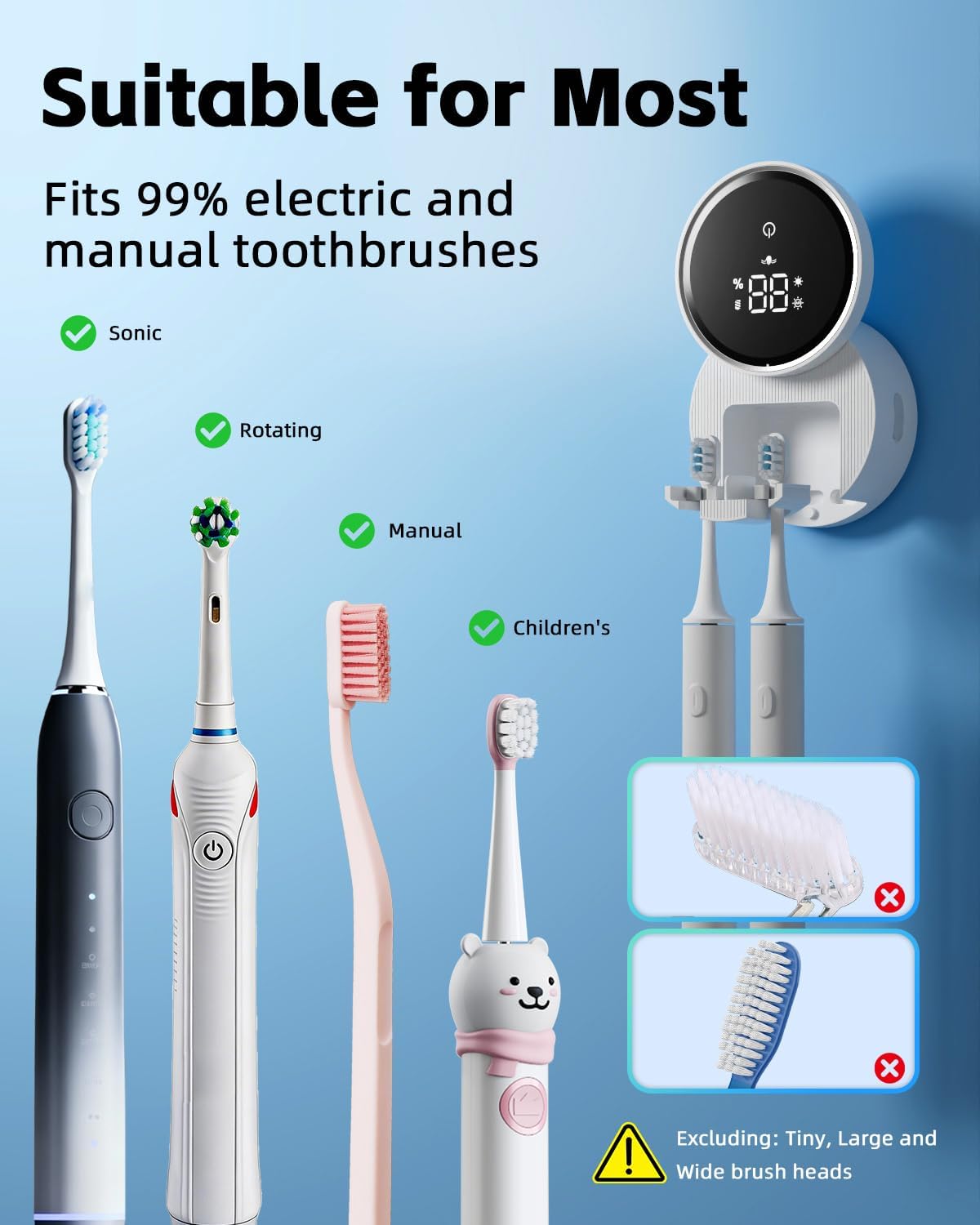 UV Toothbrush Sanitizer and Holder, WONICO Smart Tooth Brush Holders for Bathroom, Toothbrush Wall-Mounted Cleaner Organizer with Auto-Inductive Cover Fits Electric, Manual Toothbrushes for Home