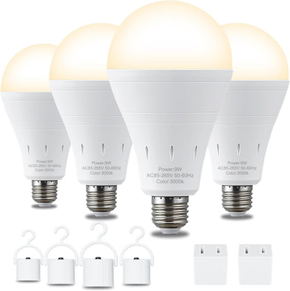 DEBAOBULB 4 Pack Rechargeable Emergency Light Bulbs, Battery Powered LED Light Bulb 6000K Daylight E26 120 Volt 9W 60W Equivalent with 1200mAh for Home Power Outage Camping Hurricane