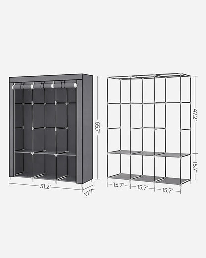 SONGMICS Portable Closet, Wardrobe Closet Organizer with Cover, 3 Hanging Rods and Shelves, 4 Side Pockets, 51.2 x 17.7 x 65.7 Inches, Large Capacity for Bedroom, Living Room, Ink Black URYG092B02