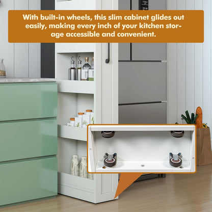 7 Tier multi-functional pull-out storage Cart for Next to Fridge, Rolling Slim Narrow Utility Cart for Small Spaces, Single sided open Spice Rack for Kitchen, Living Room & Narrow Spaces (White)