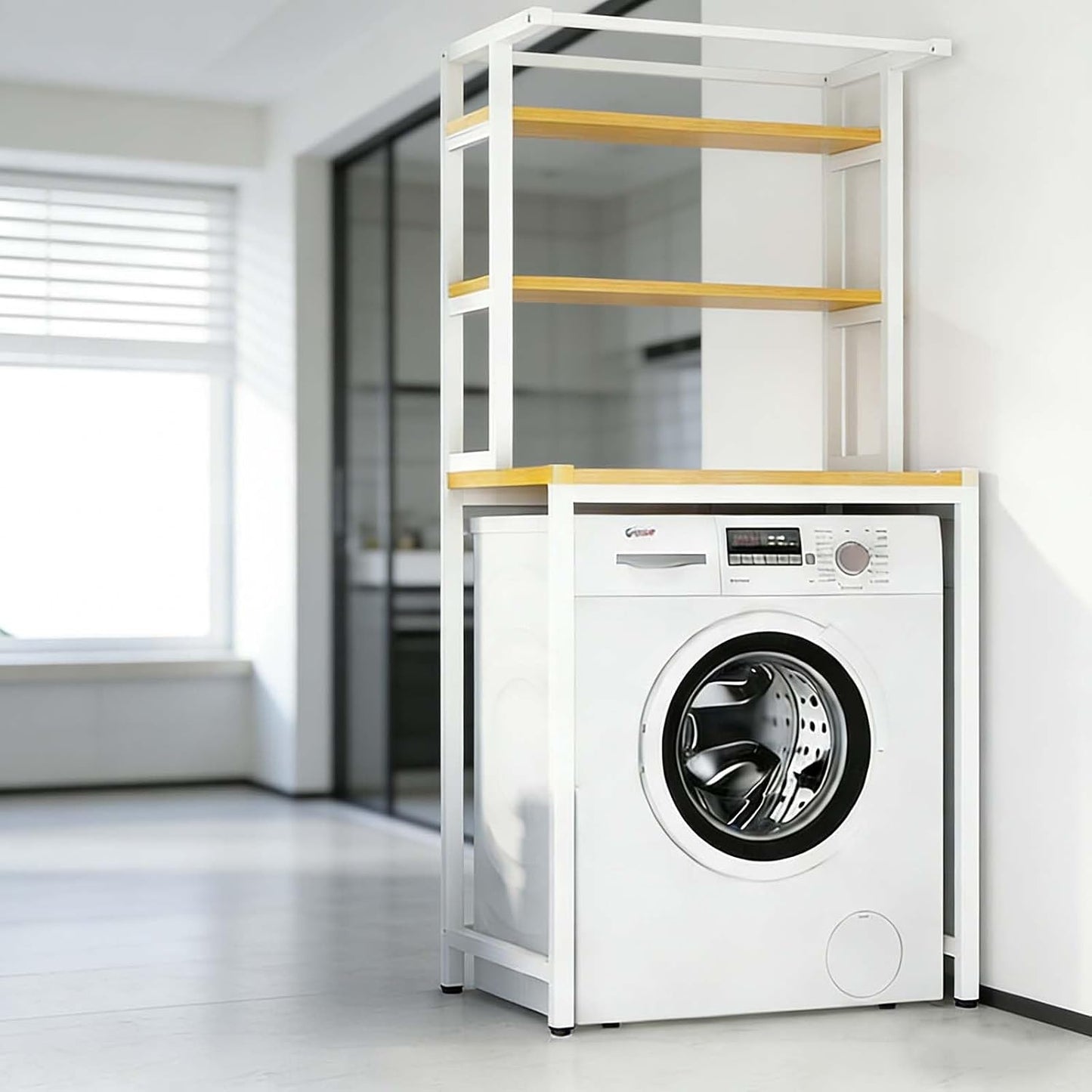 Over Washer Storage Organizer Shelf, Practical Laundry and Bathroom Storage Solution(White,Two Layers)