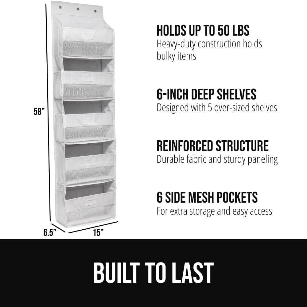 GORILLA GRIP Over the Door Shoe Organizer, 24 Large Breathable Mesh Pockets, Space Saving Hanging Storage Holder, Closet Rack Hanger Holds Up to 40 lbs, Hangs on Closets for Shoes, Accessories, Grey