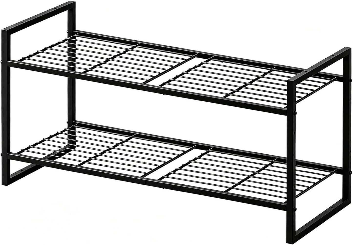 5-Tier Wide Shoe Rack, Metal Shoe Organizer for Closet, Stackable Freestanding Shoe Storage Shelf with Sturdy Wire Grid, Large Capacity Durable Shoe Rack for Entryway Bedroom, Black