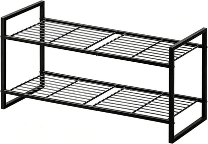 5-Tier Wide Shoe Rack, Metal Shoe Organizer for Closet, Stackable Freestanding Shoe Storage Shelf with Sturdy Wire Grid, Large Capacity Durable Shoe Rack for Entryway Bedroom, Black