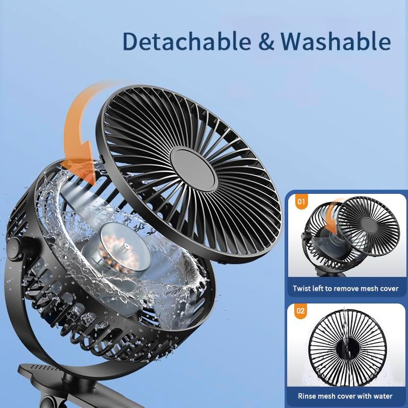 Compact USB Rechargeable Clip on Fan, 6 Inches Portable Personal Fan for Outdoors, Car Seat, Gym - Black