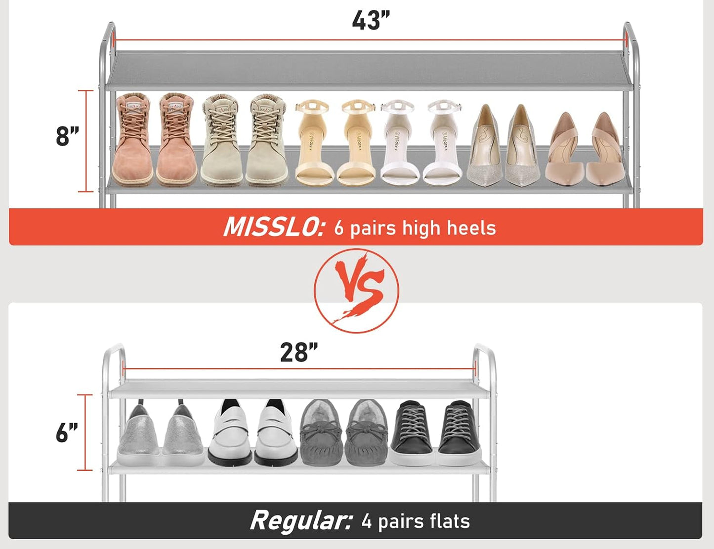 MISSLO 3-Tier Long Shoe Rack for Closet Shoe Organizer for Closet Floor Entryway Storage Stackable Wide Shoe Shelf Stores 24 Pairs of Men Sneakers, Black