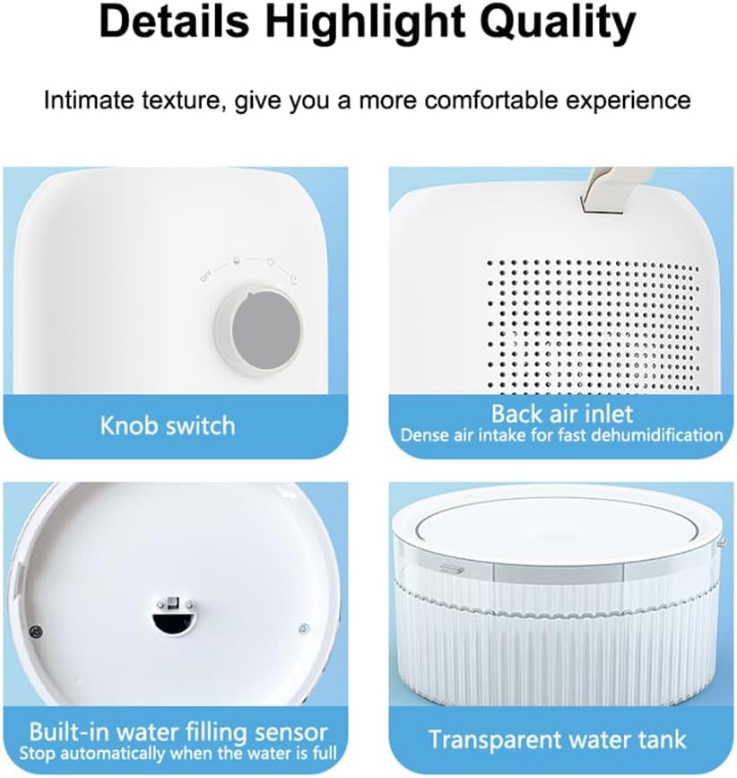 Dehumidifier for Home (300 Sq.Ft), Small Dehumidifiers with Auto Shut Off, Ideal for Closet Bedroom Bathroom RV T1-WHITE Upgrade