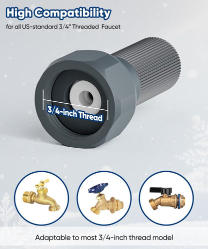 3/4-Inch Thread Faucet Freeze Protection Valve, Freeze Proof Faucet Cover for Outdoors, Winter Frost Proof Auto Temperature Control for Garden, Lawn & Yard Spigot, Grey, 2pcs