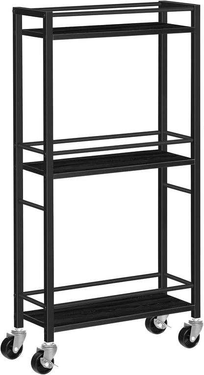 MAHANCRIS Slim Rolling Cart, Mobile Kitchen Cart on Wheels, Narrow Storage Cart for Small Space, Small Bar Cart, for Bathroom, Laundry, Living Room, Black RCHB1501