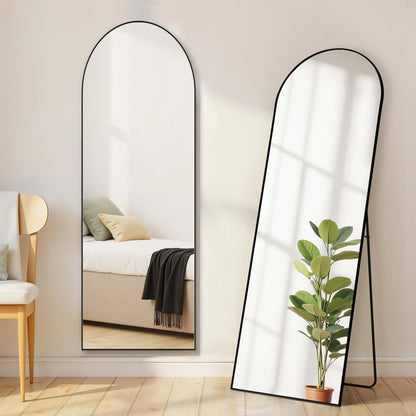 Arched Mirror Full Length, Upgraded 16"x59" Body Wall Mirrors with Shatter-Proof Glass, Floor Standing, Hanging or Leaning, Tall Arch Mirror with Stand Aluminum Alloy Frame for Bedroom, Black