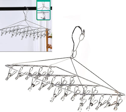Stainless Steel Sock Drying Rack, Multi Clip Clothes Drying Rack Underwear Hanger Sweater Drying Rack Sock Clips Hang Dry Clothes Rack for Socks, Underwear (No Loop Round)