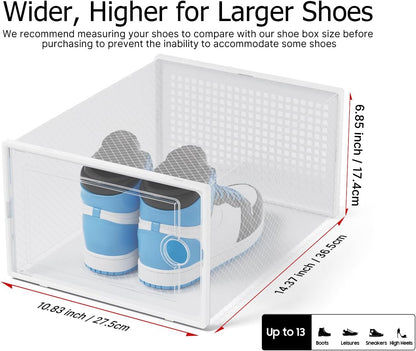 Kuject X-Large Shoe Storage Boxes Organizers for Closet 12 Pack, Fit Size 11,Clear Plastic Stackable Sneaker Containers for Entryway, Space Saving Shoe Rack, Brown