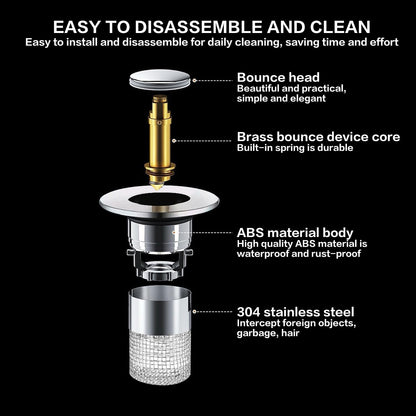 Bathroom Sink Drain Strainer, Pop Up Sink Drain Strainer with Removable Stainless Steel Filter Basket Hair Catcher, Sink Drain Plug for Bathroom Sink Stopper Replacement (Silver)