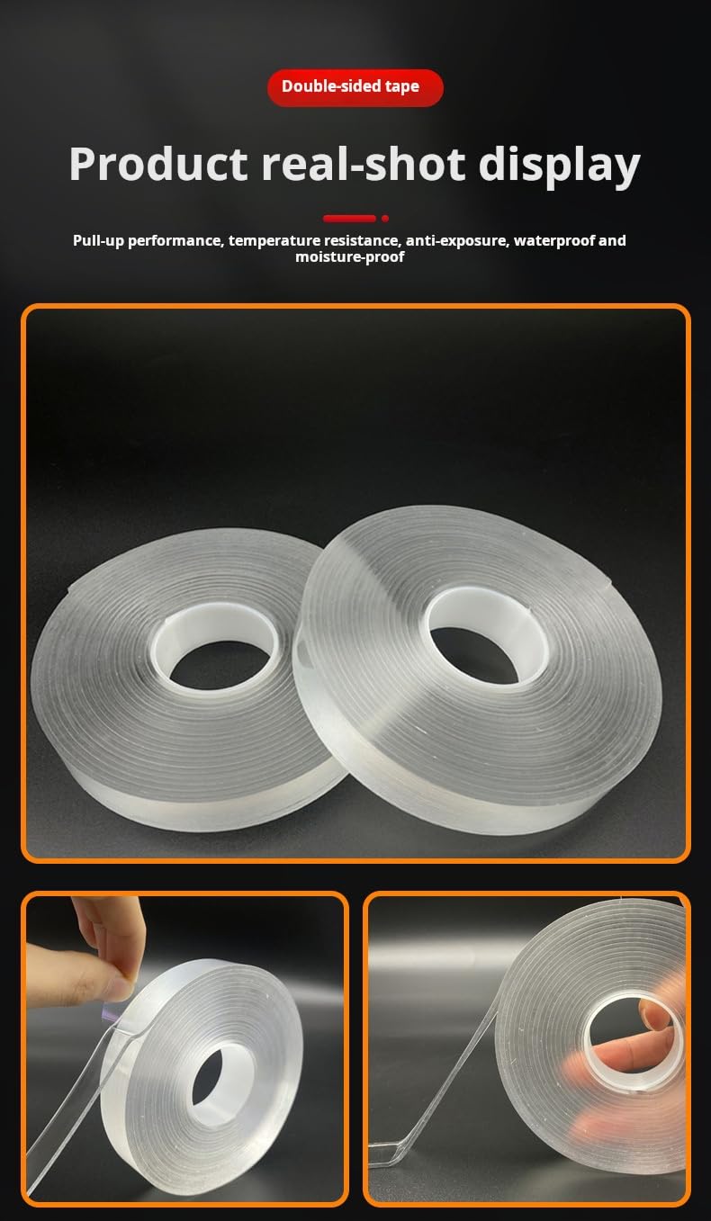 Nano Double Sided Tape, 2 Rolls Heavy Duty Clear Mounting Tape, Removable Washable Adhesive Tape, Strong Sticky Traceless Gel Tape for Home Office Wall Decor, Carpet, Kitchen & Car (20mm x 5m x 0.5mm)