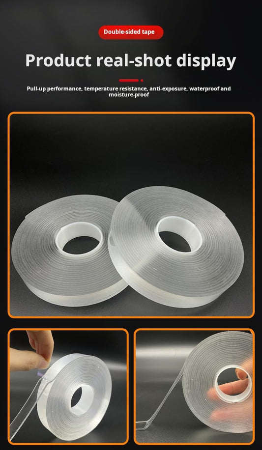 Nano Double Sided Tape, 2 Rolls Heavy Duty Clear Mounting Tape, Removable Washable Adhesive Tape, Strong Sticky Traceless Gel Tape for Home Office Wall Decor, Carpet, Kitchen & Car (20mm x 5m x 0.5mm)