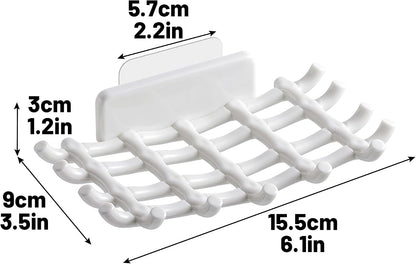 Shower Soap Holder for Wall, Adhesive Bar Soap Dish with Self Draining Grid, Side Hooks and No Drilling Mount, Black, 2 Pack