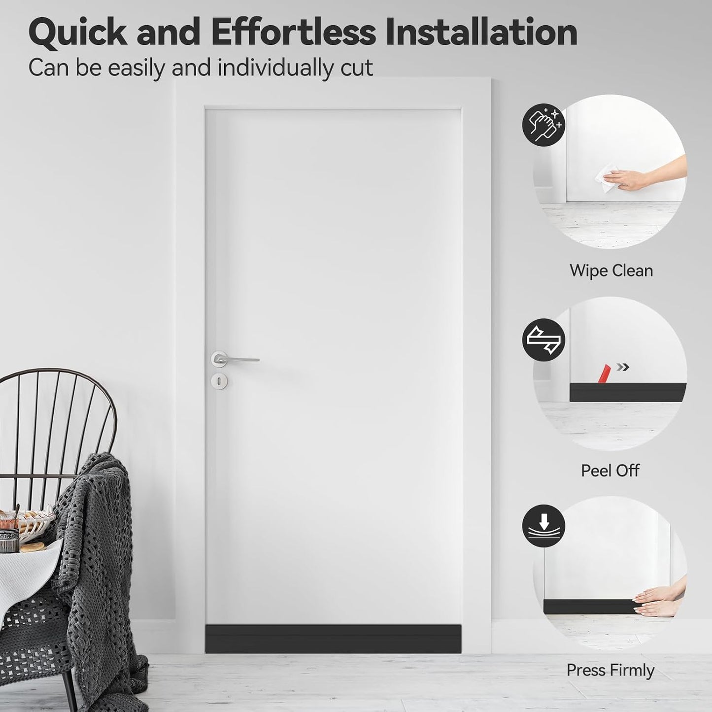 Door Draft Stopper, Ohuhu 39"L x 2"W Silicone Weather Stripping Under Door Seal for Exterior Interior Doors, 1" Widened Strong Adhesive, Soundproof Door Sweep Strip to Block Cold, Noise, Light Pests