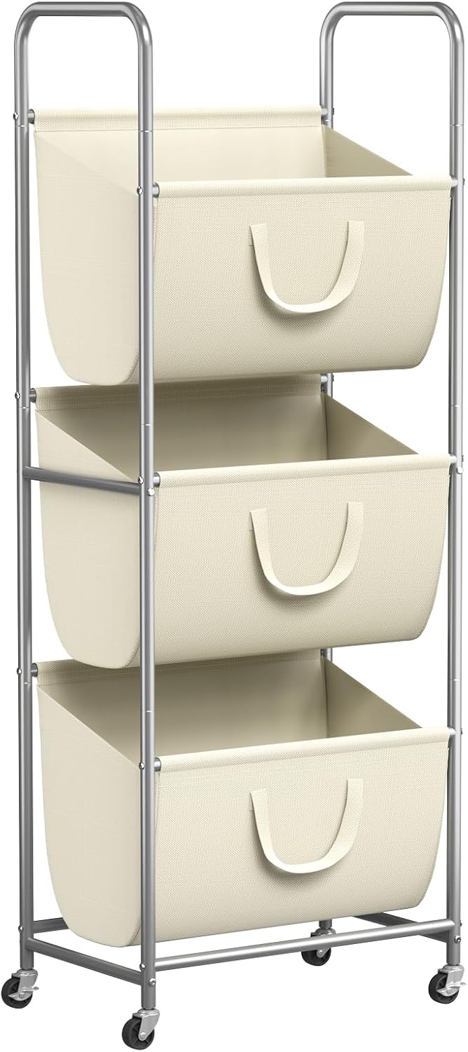 ELYKEN 120L Vertical Rolling Laundry Hamper with Removable Bags, 3 Section Laundry Baskets with Wheels, Space-Saving 3 Tier Laundry Sorter for Small Spaces, Dorm, Bedroom, Bathroom, Laundry Room