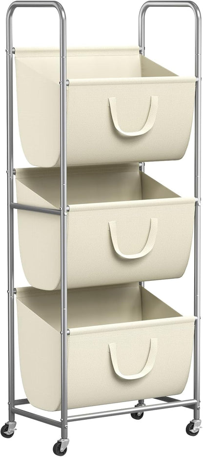 ELYKEN 120L Vertical Rolling Laundry Hamper with Removable Bags, 3 Section Laundry Baskets with Wheels, Space-Saving 3 Tier Laundry Sorter for Small Spaces, Dorm, Bedroom, Bathroom, Laundry Room