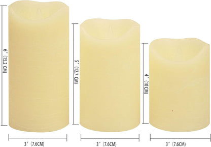 Battery Operated Flameless Candles with Remote Timer Real Wax Realistic Bright Flicker Flickering Electric Electronic LED Pillar Lights Home Wedding Party Decorations Set of 3 Rustic Texture Gray Grey