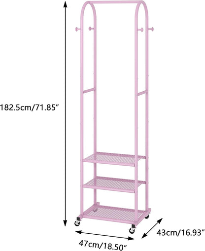 Kaitiemoo Heavy Duty Clothing Rack with Wheels,Modern Garment Rack with 3 Metal Shelves, 71.8Inches Display Rack for Hanging Clothes, Hanging Rod for Small Spaces,White