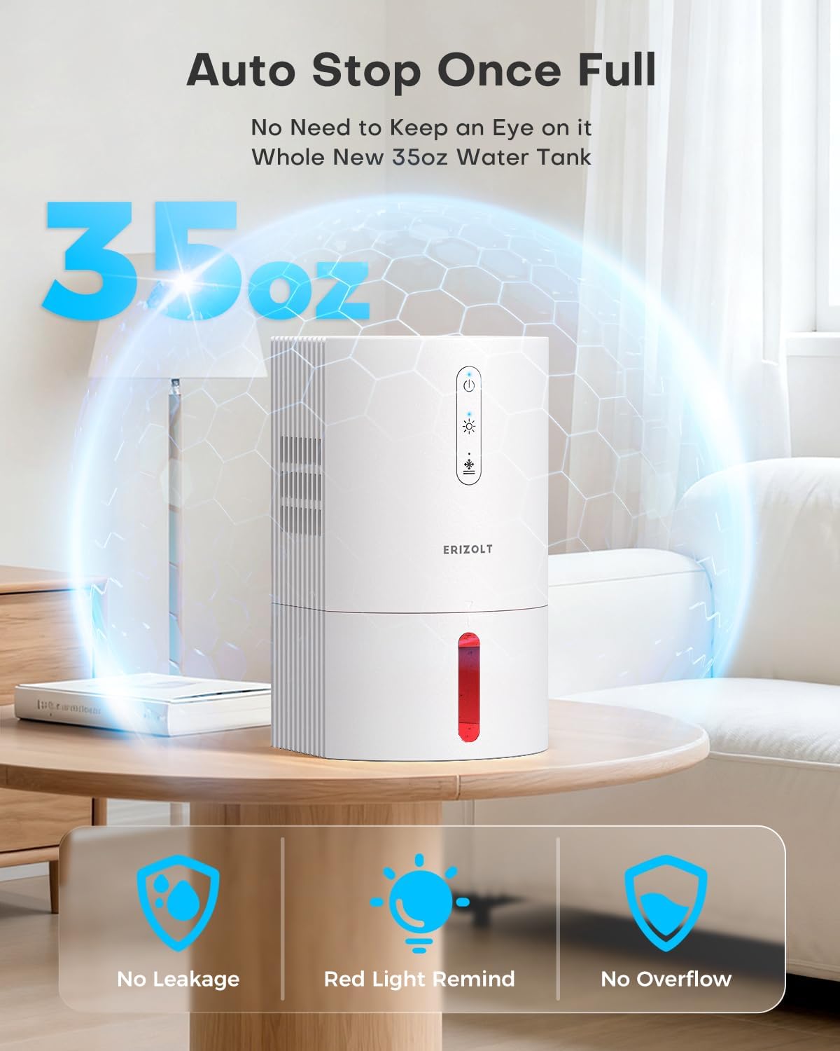Small Dehumidifier for Home Auto Shutoff Whisper Quiet Dehumidifier for Bedroom (White)