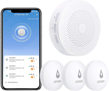 Winees WiFi Water Leak Detector for Home, 3 Pack Water Sensors with 100dB Adjustable Alarm, Leak Alert Email&SMS Notification, 200M Transmission for Basement, Bathroom, Laundry, IFTTT, 2.4G WiFi Only