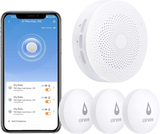 Winees WiFi Water Leak Detector for Home, 3 Pack Water Sensors with 100dB Adjustable Alarm, Leak Alert Email&SMS Notification, 200M Transmission for Basement, Bathroom, Laundry, IFTTT, 2.4G WiFi Only