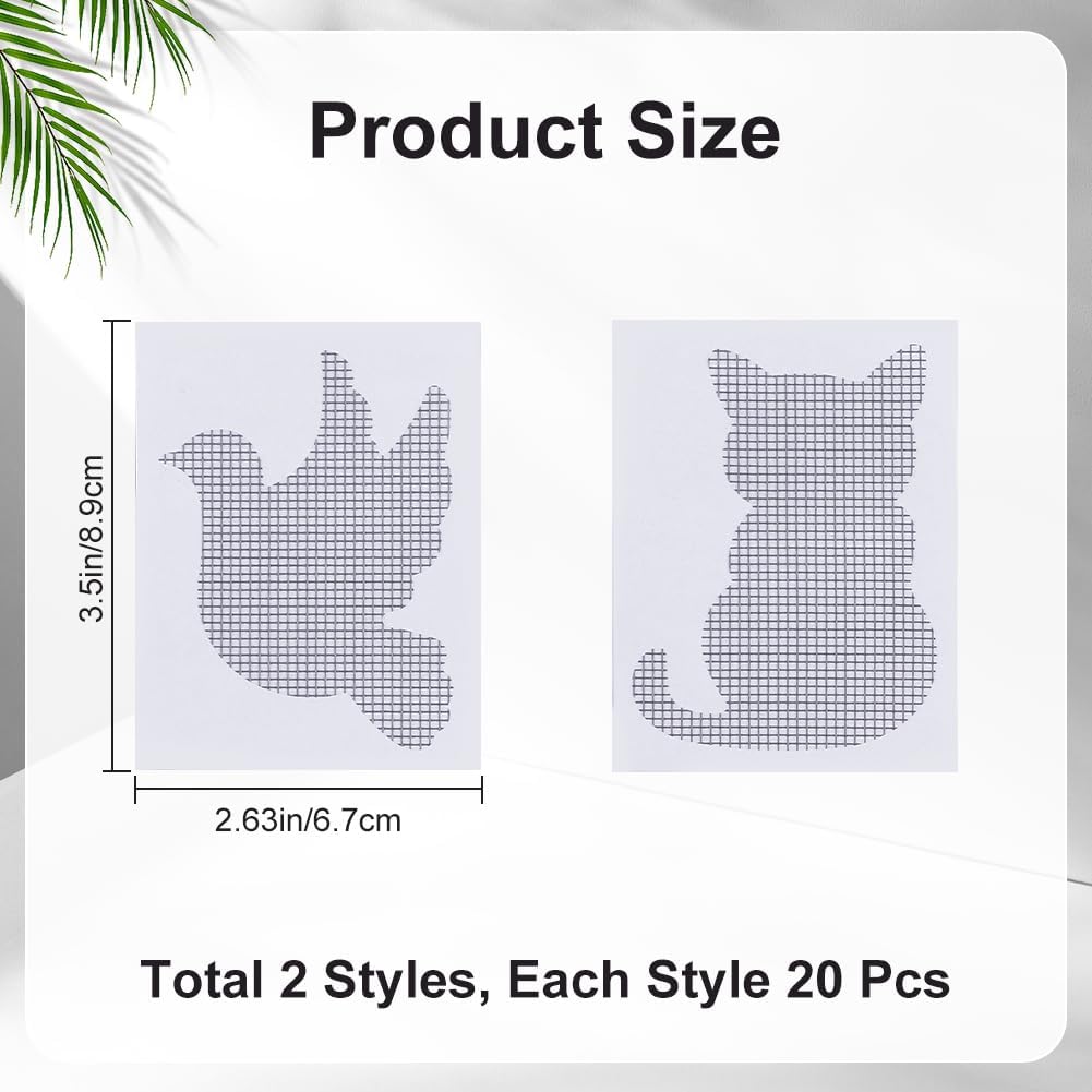 GORGECRAFT 40Pcs 2 Styles Door Window Screen Repair Patches Self-Adhesive Fiberglass Cat Pigeon Mesh Screen Repair Sticker Covering for Repair Holes Tearing Net Windows Screen 3.5 x 2.6 inch
