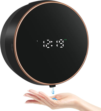 Automatic Soap Dispenser Foam Bathroom: Wall Mount Rechargeable Touchless Adjustable Auto Smart Electric Plastic Black Foaming Soap Dispenser with Clock - Kitchen - Hand Dish Lotion Couple Kids