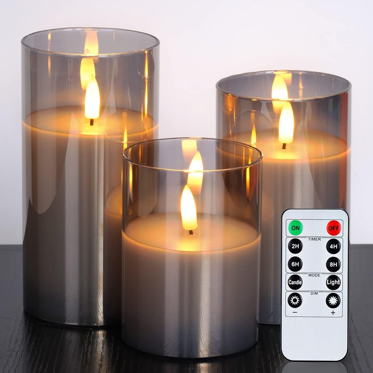 Amagic Clear Glass Flameless Candles Battery Operated with Timer, Remote Control, LED Pillar Candles, Battery Powered, Valentine's Day Decor, Pure White Wax, Set of 3