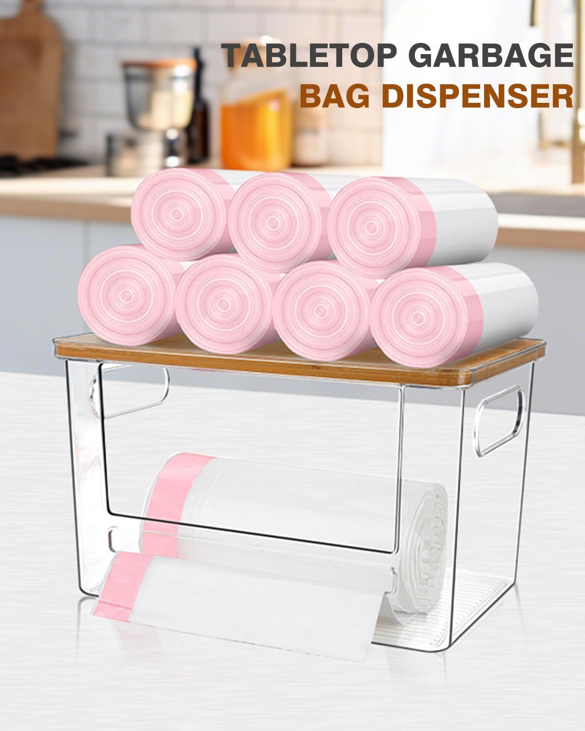 Trash Bag Dispenser 2 Pack - Under Sink Organizer, Plastic Bag Holder, Stackable Acrylic Garbage Bag Storage with Bamboo Lid for Kitchen Cabinet, 13/30/33 Gallon Grocery Bag Dispenser