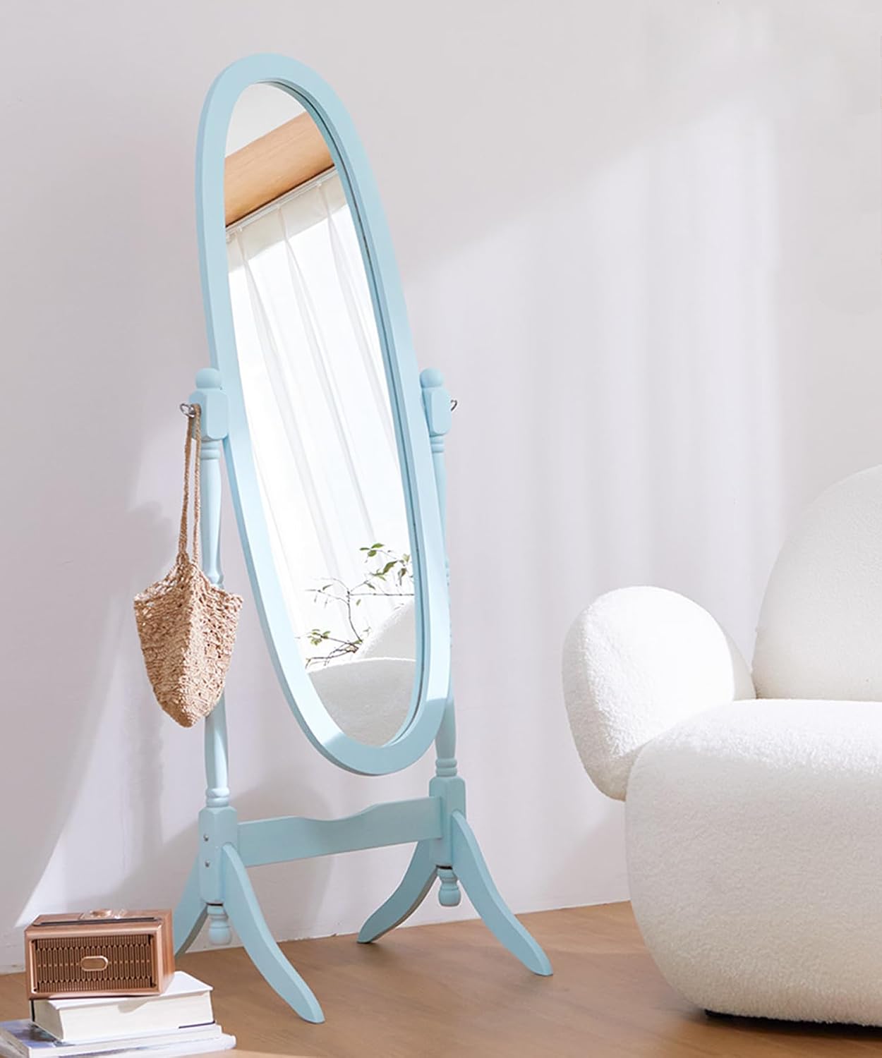 GTU Furniture Swivel Adjustable Full-Length Oval Wood Cheval Stand Floor Mirror(Pink)