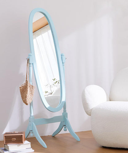 GTU Furniture Swivel Adjustable Full-Length Oval Wood Cheval Stand Floor Mirror(Pink)