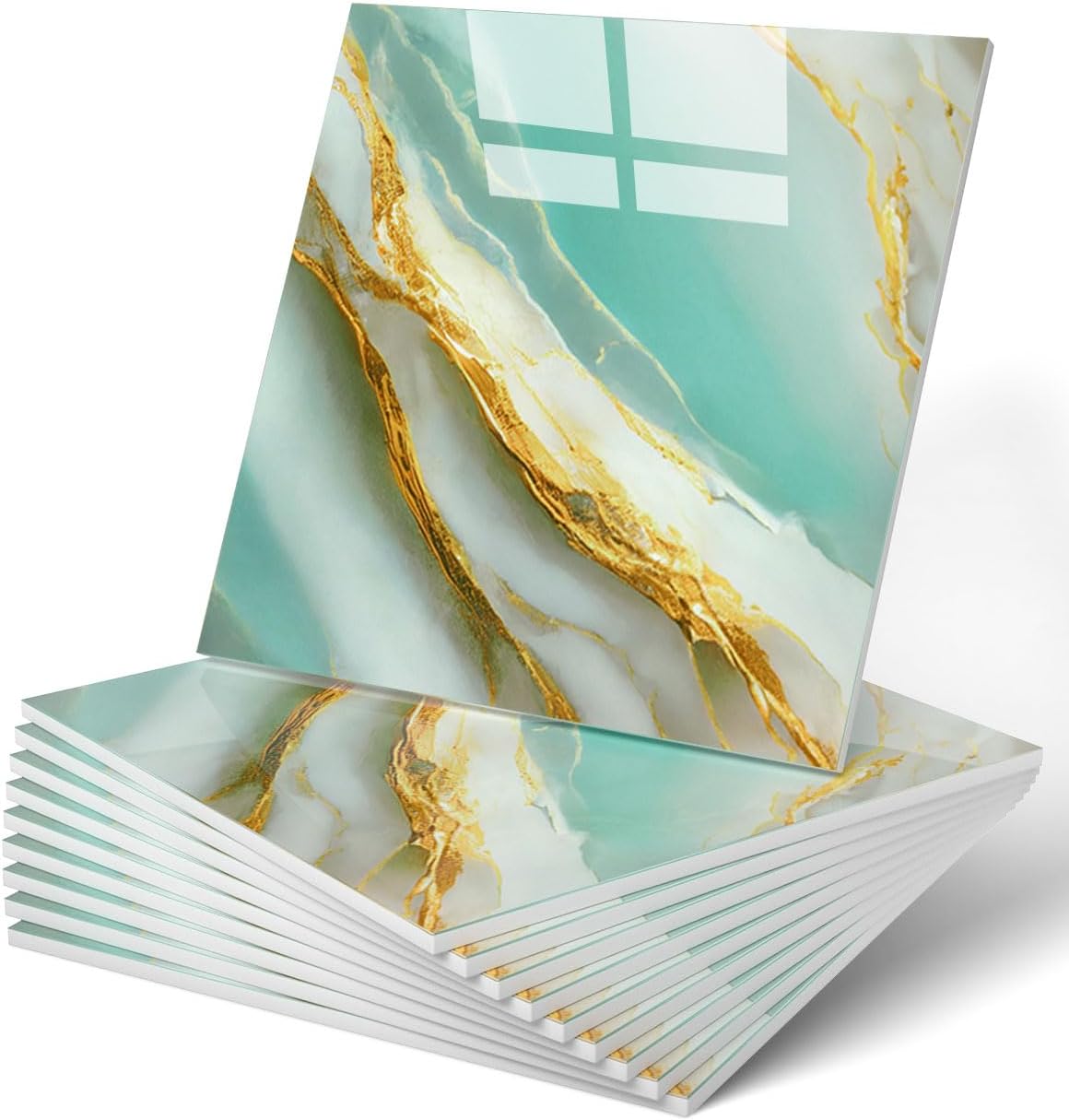 WADILE 10pcs Peel and Stick Shower Waterproof Marble Tiles Wall Panels, 11.8"x11.8" Self-Adhesive Backsplash, for Home Bathroom, Kitchen, Living Room White (Not Real Tile)