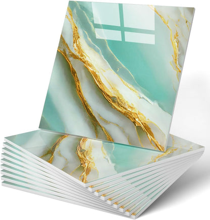 WADILE 10pcs Peel and Stick Shower Waterproof Marble Tiles Wall Panels, 11.8"x11.8" Self-Adhesive Backsplash, for Home Bathroom, Kitchen, Living Room White (Not Real Tile)