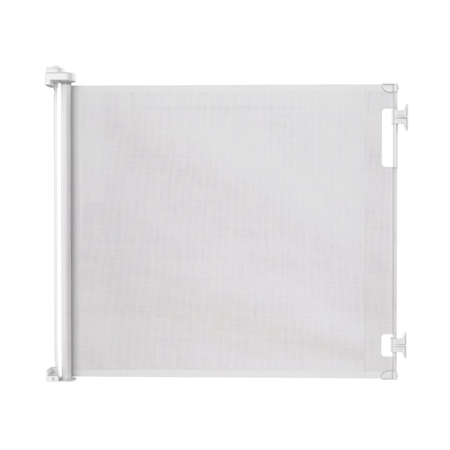 Retractable Baby Gate Perma Child Safety 33" Tall x 55” Wide, Mesh, for Stairs, Doorways, Dogs, Pets, Indoor, Outdoor, One-Handed Operation, Locking, Easy Install, Hardware Mount, White