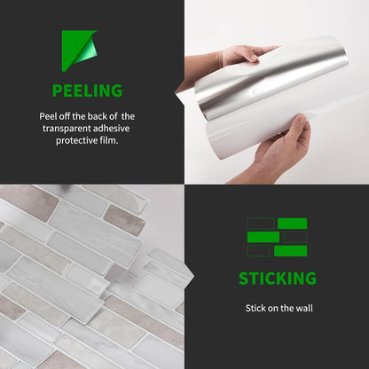 LONGKING Marble Peel and Stick Backsplash for Kitchen, 3D Adhesive Tile Backsplash for Kitchen, Bathroom, Wall Tile, 10 Sheets, 12" x 12"