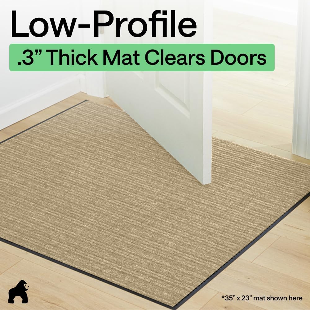 GORILLA GRIP Waterproof Traffic Guard Door Mat, Heavy Duty Entryway Mats, Strong Backing Commercial Utility Rugs for Office Hallway, Garage Floor and Home, Low Profile Carpet Runner, 29x17, Black