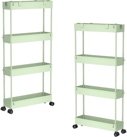 SPACELEAD Slim Storage Cart 4 Tier,Bathroom Organizer Rolling Utility, Mobile Shelving Unit Slide Out for Office, Kitchen, Laundry Room & Narrow Places,White
