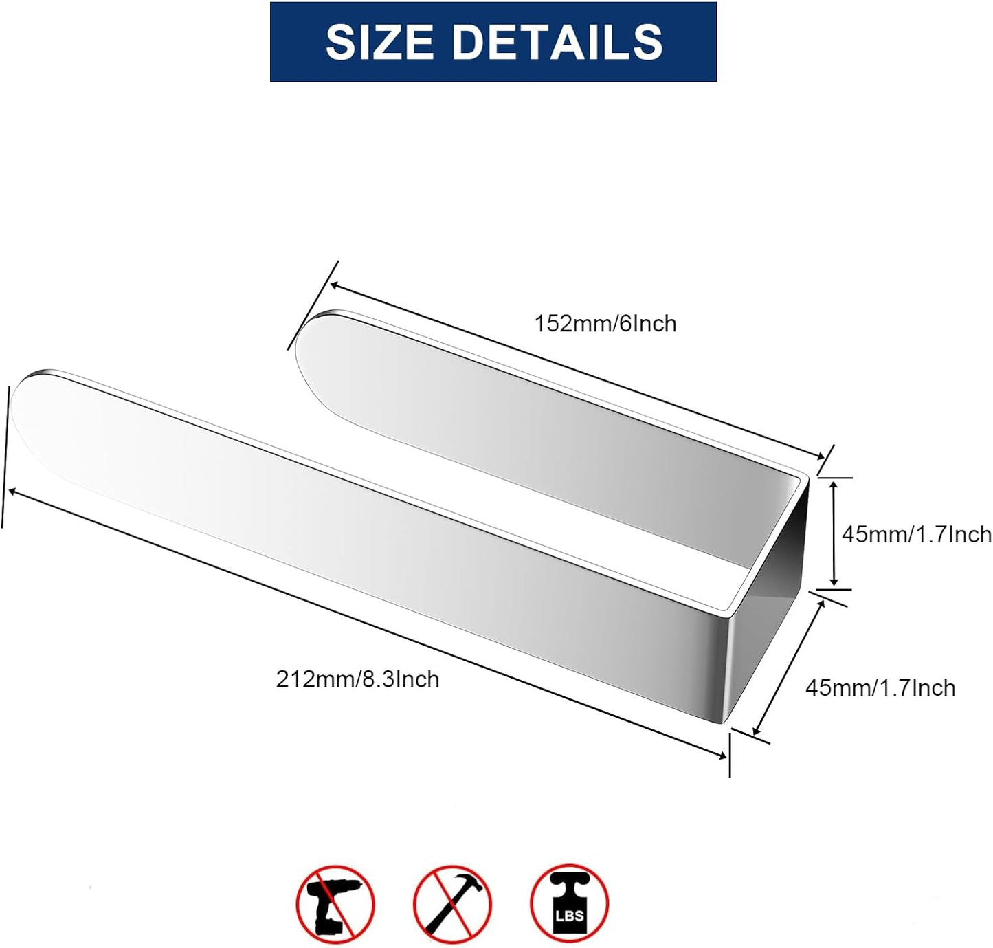 HUFEEOH 2 Pack Adhesive Hand Towel Holder, Kitchen Towel Rack Towel Bars Wall Mounted, Stainless Steel Bath Towel Hanger for Bathroom Hotel Kitchen (White, 8 Inch(2PC))