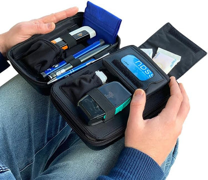 Glucology Large Diabetes Travel Case Hard Shell, Organizer for Glucose Monitor, Insulin Pen, BGL Strips, Syringe, Needles & Diabetic Supplies, Premium & Durable with Extra Compartment, Black