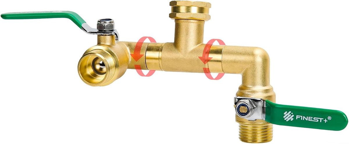 2 Way Brass Garden Hose Splitter Heavy Duty, 360° Rotatable Y Valve, Full Flow Large Ball Valve, 304 Stainless Steel Long Handle, 3/4" GHT Thread for Outdoor Faucet Lawn Irrigation Car Wash
