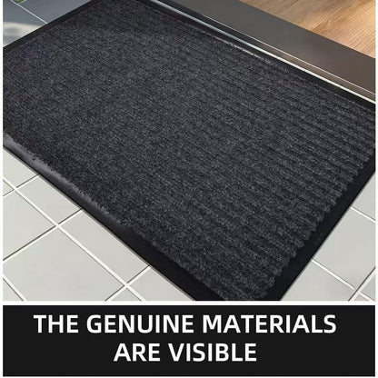 Door Mat Non-Slip Washable Entryway Rug, Heavy Duty Striped Shoe Scraper for Indoor Outdoor Entrance Garage Patio (Black)
