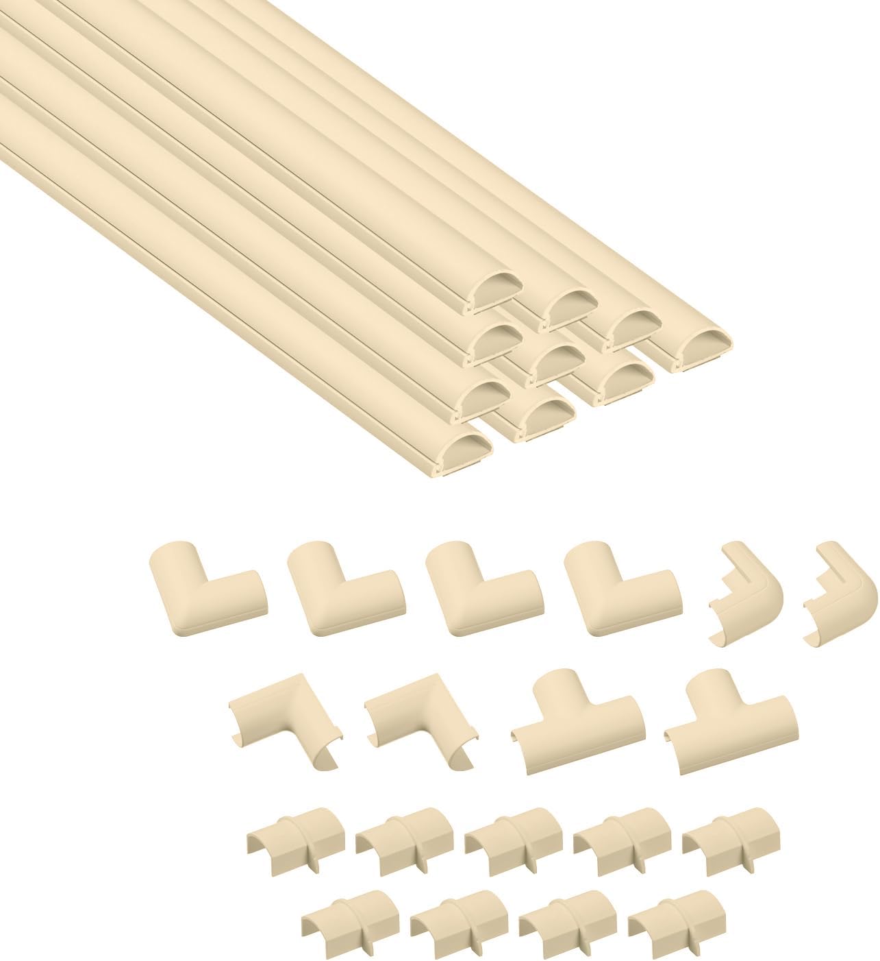 D-Line 157in Cord Cover Kit, Self-Adhesive Wire Hiders, Cable Raceway to Hide Wires on Wall, Electrical Cable Management - 10x 15.7 Lengths & 19 Accessories - 1.18" (W) x 0.59" (H) - Black