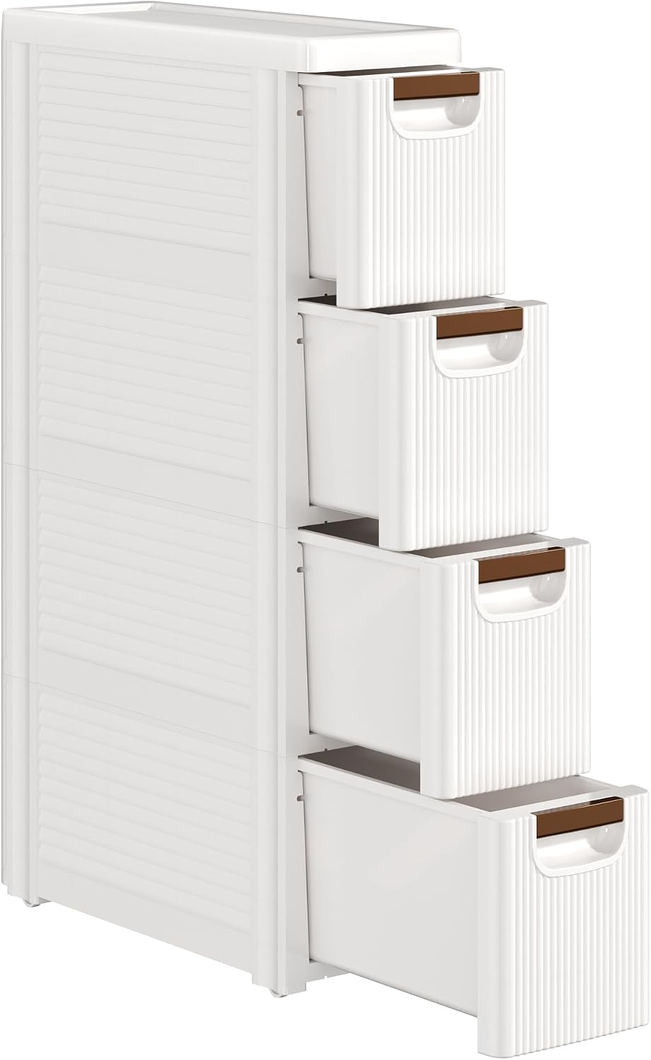 VECELO 3-Drawer Narrow Bathroom Storage Cabinet, Mobile Plastic Slim Rolling Organizer Cart with Built-in 4 Wheels for Living Room, Kitchen, Bathroom, Bedroom, Office, White(16.5" x 7.5" x 22.2")
